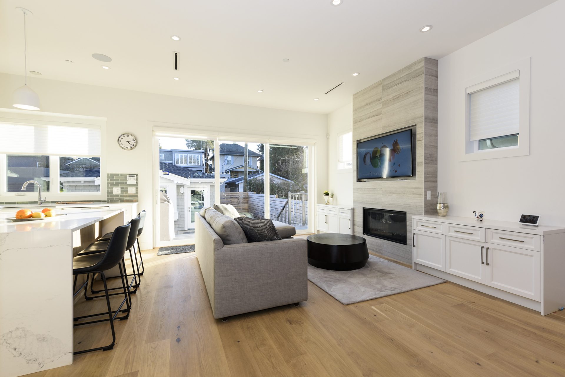 Open concept kitchen and living area