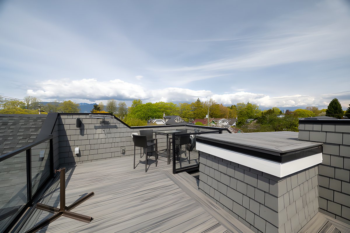 Rooftop deck with mountain views
