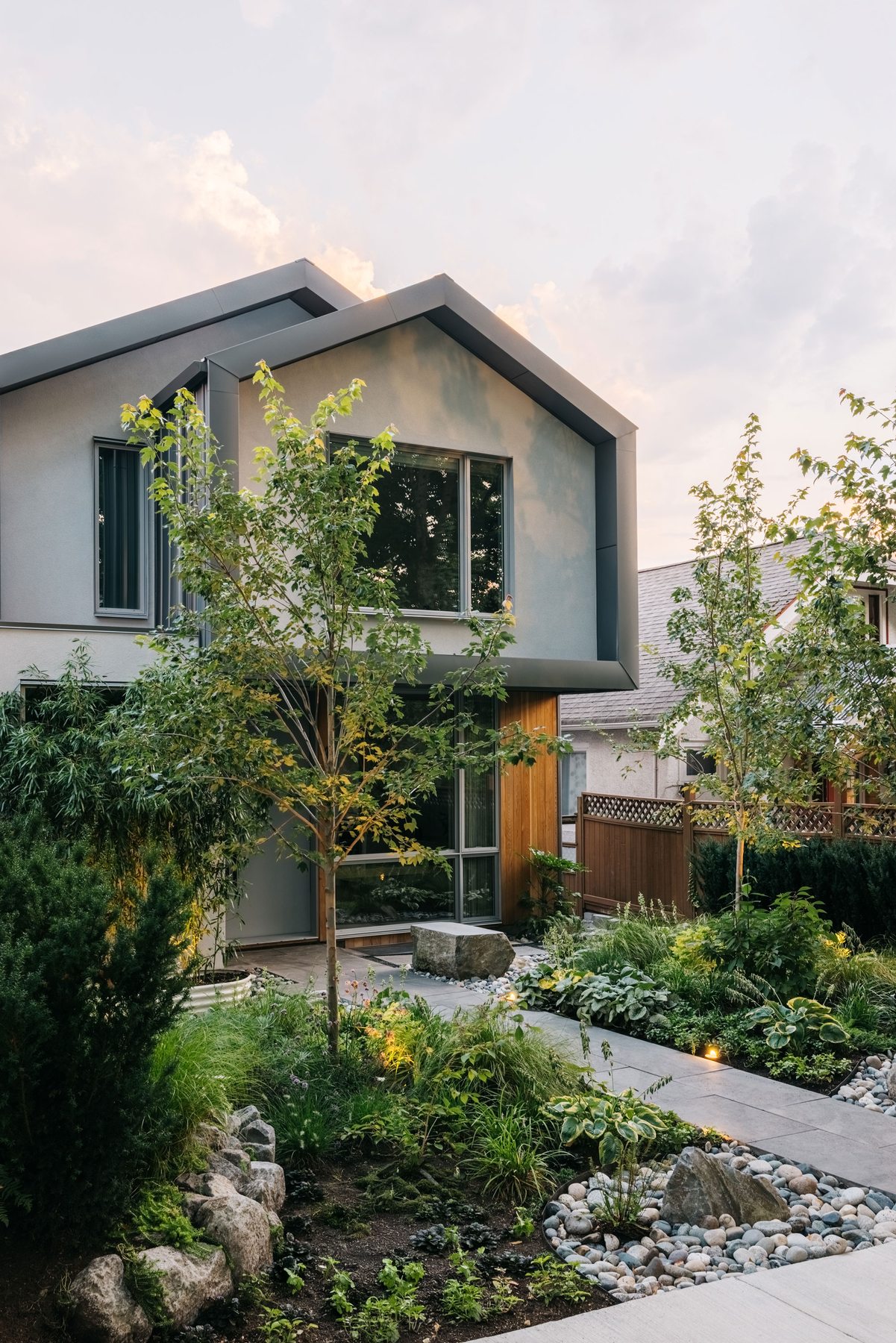 Point Grey modern residence exterior at dusk
